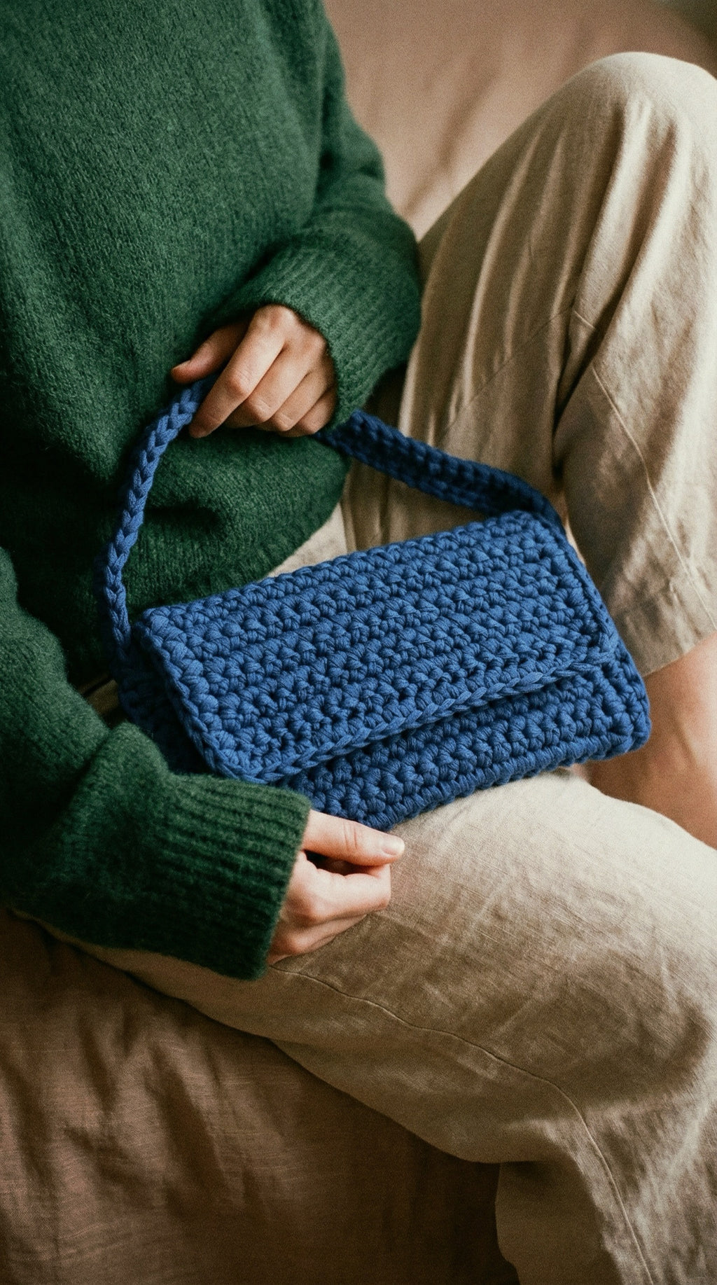 Sac bandoulière au crochet | Fil de coton ruban | Prêt à porter
