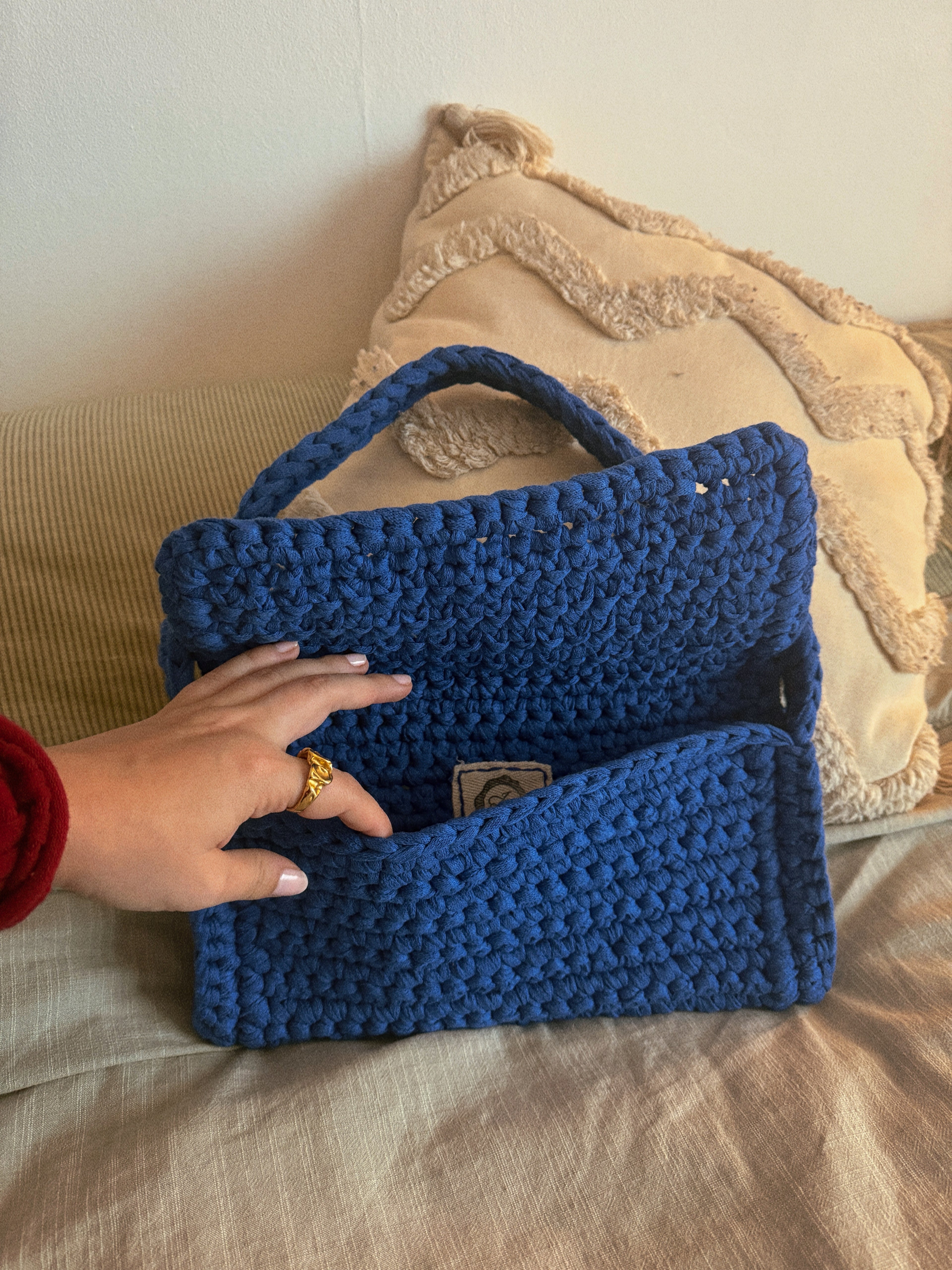 Sac bandoulière au crochet | Fil de coton ruban | Prêt à porter