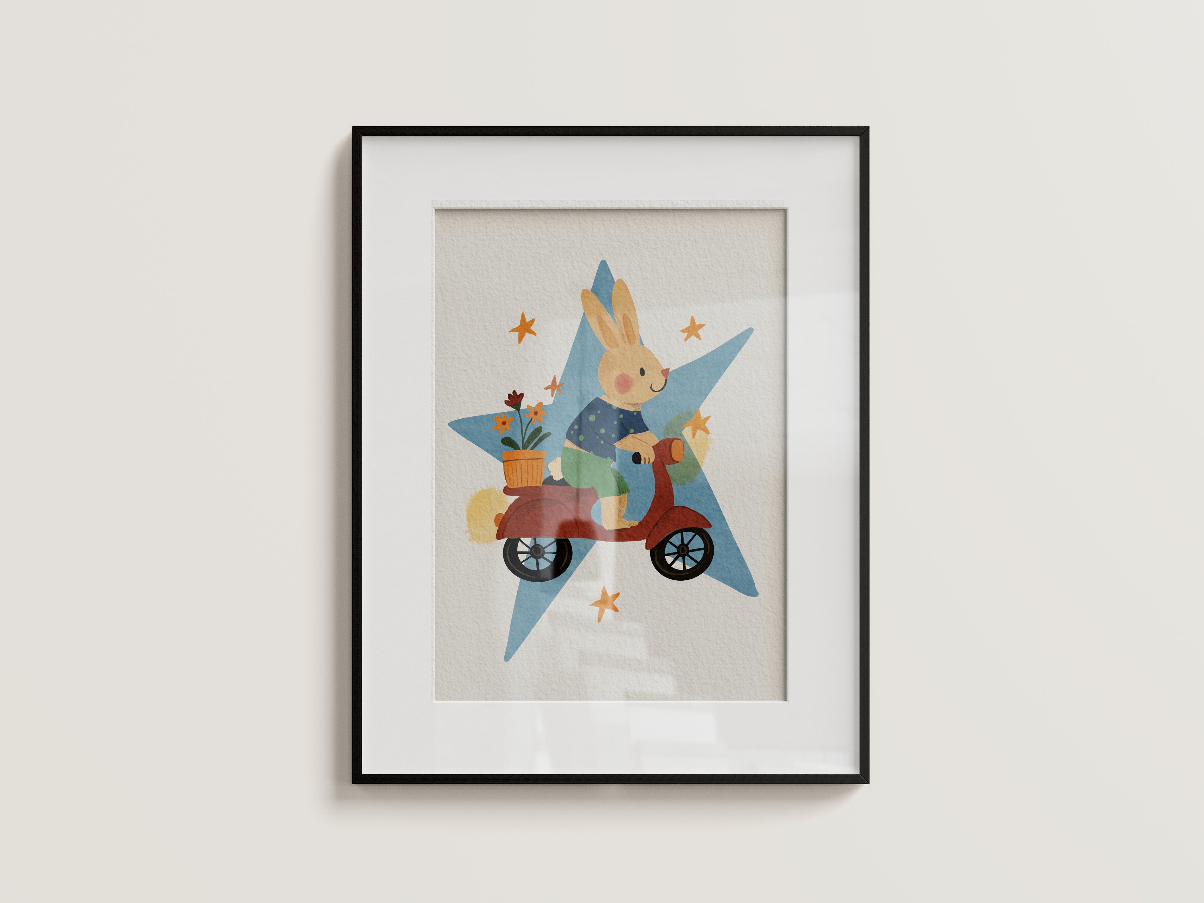 Bunny on a Red Vespa Storybook Art Print